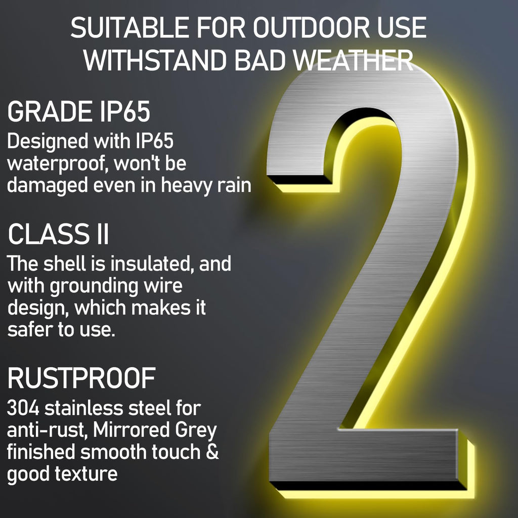 Backlit Illuminated LED Home Address Numbers, Up-Scale Modern Look, Stainless Steel Hand-Polished For House Address Signs, Lighted House Number For Outside,18 Inch/450mm,8