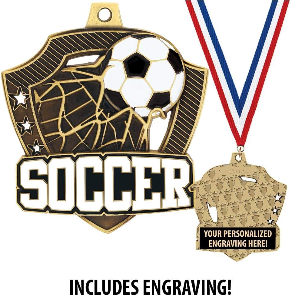 Crown Awards Custom Soccer Medals, 2 1/4' Shieldz Soccer Award Medals with Free Engraving