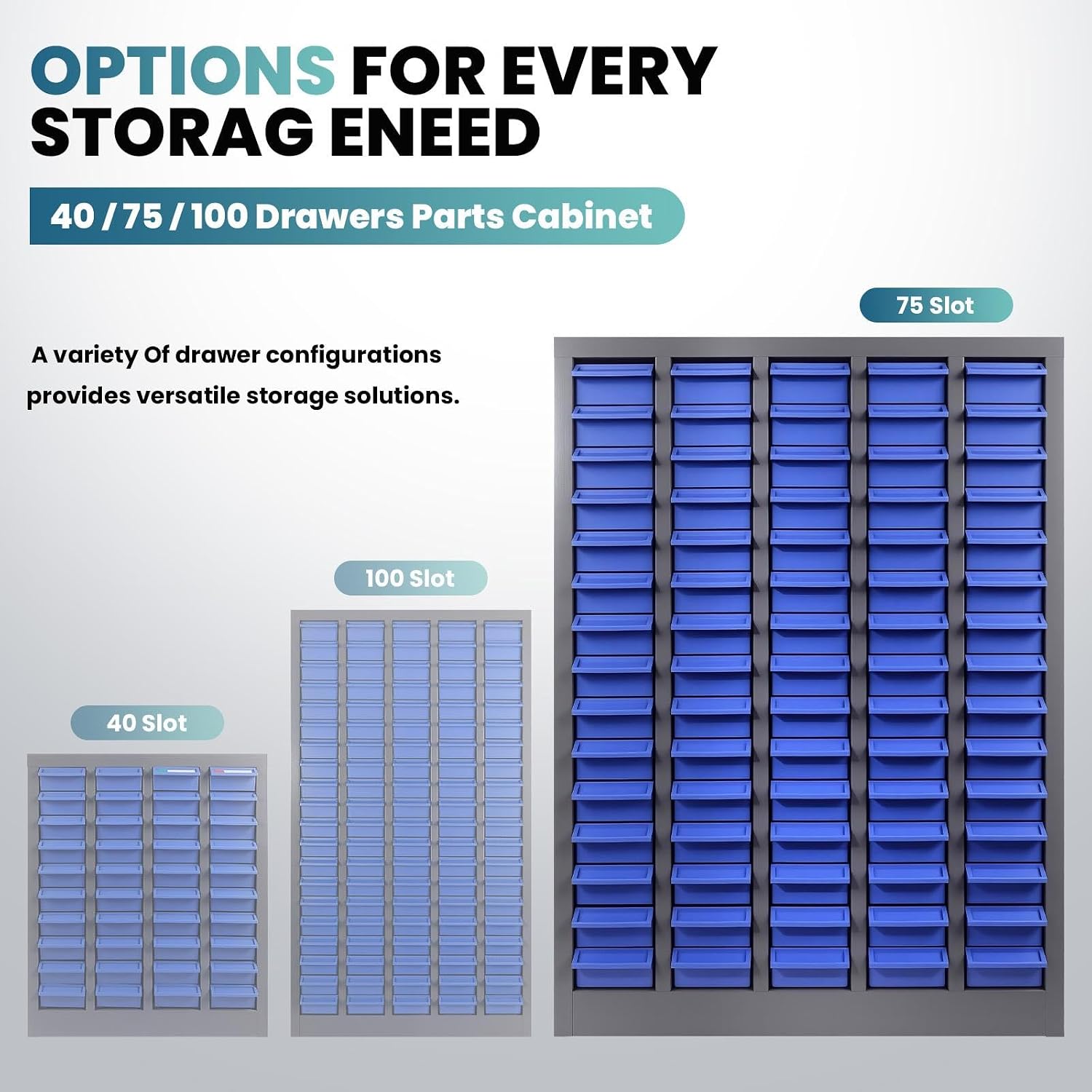 75 Drawers Parts Cabinet, Alloy Steel Tool Storage with Dividers, Nut and Bolt Organizer 25.8''L× 8.66''W×46''H, 44.5lbs Capacity for Tool Harware and Workshop, Blue (75 Drawers)