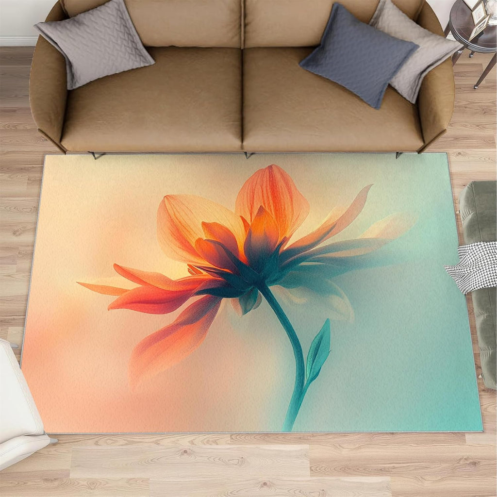 Floral Rugs for Bedroom - 6x8 Rug, Fantasy Flower Area Rugs for Living Room, Orange Green Ombre Carpet, Modern Washable Area Mat, Aesthetic Carpet, Floral Home Decor & Gifts