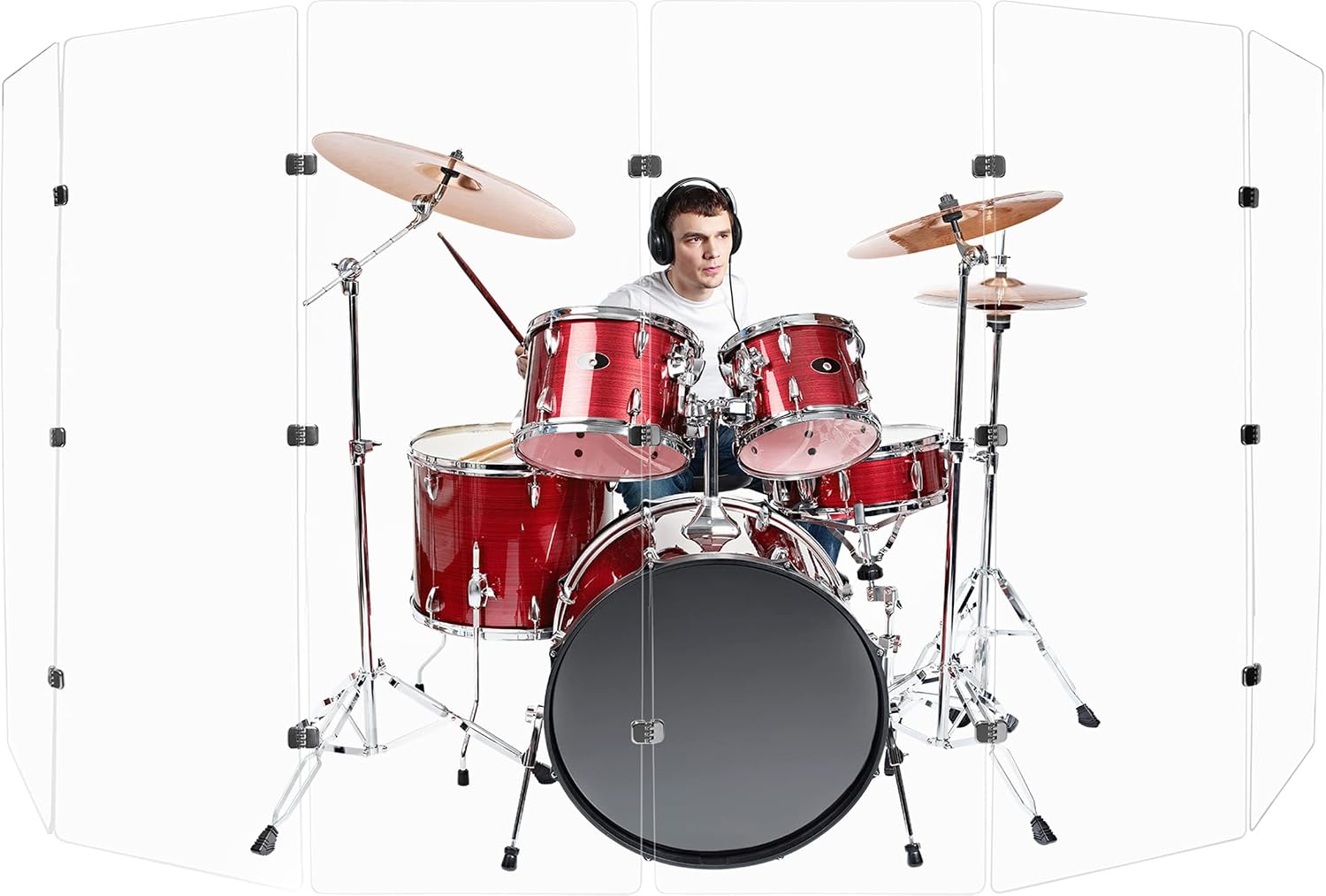 PENNZONI Drum Shield 6ft with Chrome Hinges, Comes w/ 6 Drum Panels, & Chrome Hinges, Premium Clear Acrylic Panels, Drum Screen