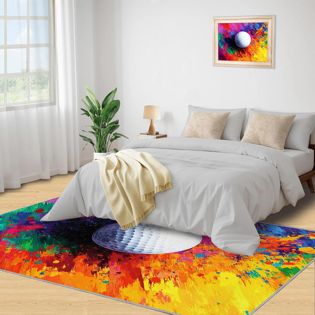 Golf Rug 6x8-6x8 Rug, Sports Theme Area Rugs for Bedroom, Colorful Ink Splash Rugs for Living Room, Modern Art Washable Carpet, Golf Home Decor & Gifts