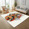 Abstract Geometric Guitar Design Area Rug for Bedroom 5x8 Minimalist Line Motifs Large Area Rugs Living Room Amber Carpet for Study Bedroom Nursery, Washable Rugs Non Slip Soft Carpet