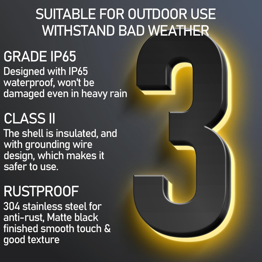 Illuminated House Address Numbers Signs, Up-Scale Modern Look, Backlit LED Illuminated Home Address Number, Stainless Steel Lighted House Numbers For Outside,16 Inch/400mm,4