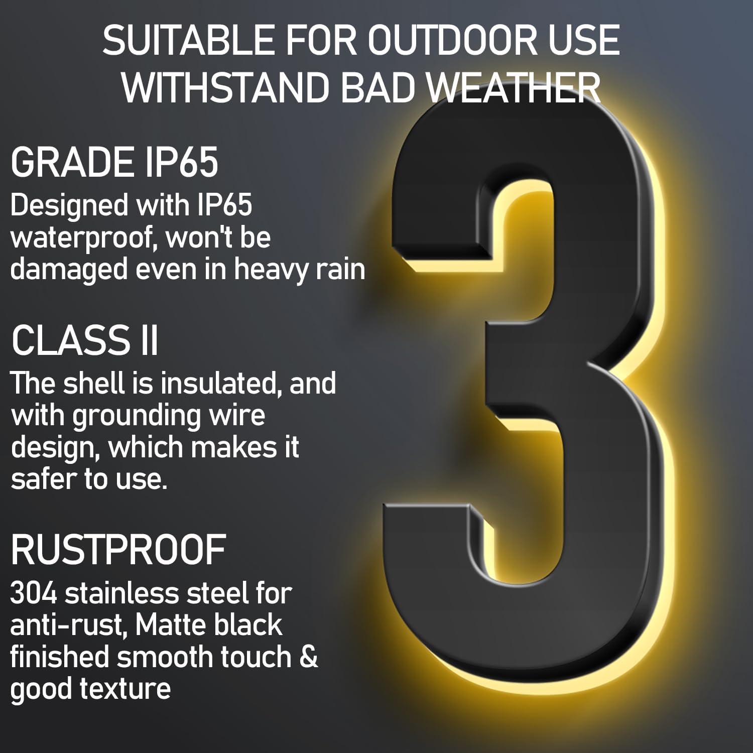 Illuminated House Address Numbers Signs, Up-Scale Modern Look, Backlit LED Illuminated Home Address Number, Stainless Steel Lighted House Numbers For Outside,16 Inch/400mm,0
