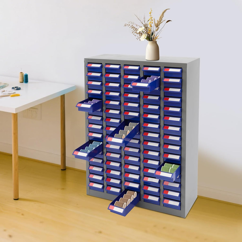 75 Drawers Bolt and Nut Storage Box Parts Cabinet Tool Hardware Storage Nut and Bolt Organizer for Garage Home Office Workshop (Grey and Blue)