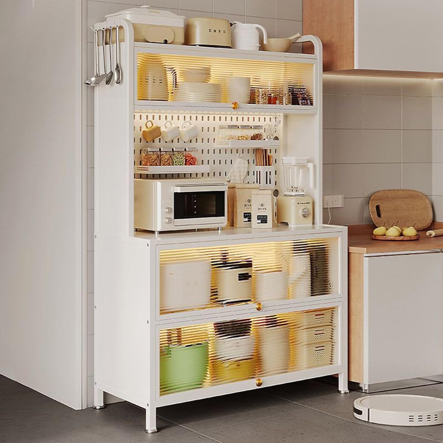 Bakers Rack with Storage, 5-Tier Microwave Stand, Lkitchen Organizers and Storage Rack, for Garage Pantry Home Kitchen Spices, Pots, and Pans Floating Shelves
