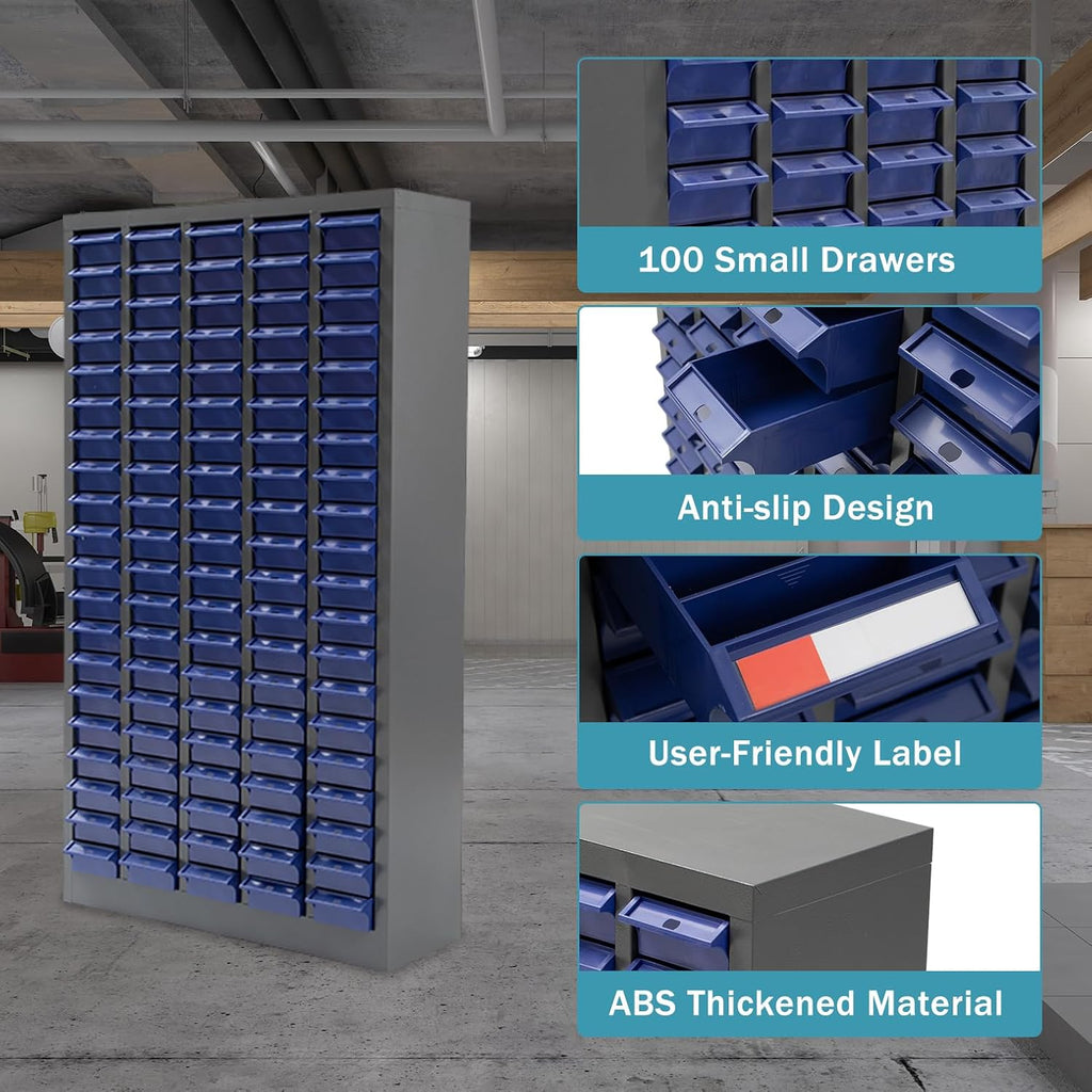100 Drawers Parts Cabinet Bolt and Nut Tool Storage Cabinet Part Cabinet Organization Shelves with ABS Material Drawer for Tool Hardware Storage, Workshop Hardware Organizer
