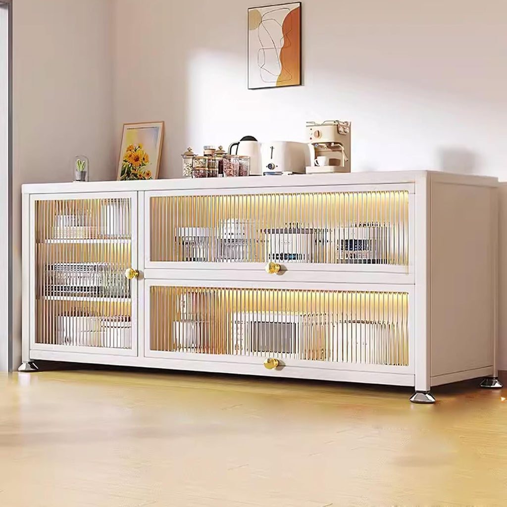 Kitchen Storage Shelves for Small Spaces with Doors Made of Carbon Steel Kitchen Baker's Rack with Storage Transparent Flip Switch Door Design(Color:White,Size:120 * 42 * 81cm)