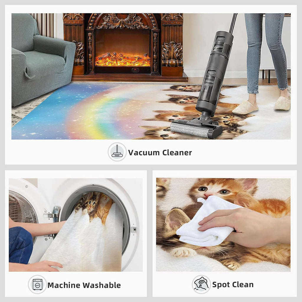 Cat Rugs for Bedroom - 6x8 Rug, Rainbow Area Rugs for Living Room, Fantasy Cloud Carpet, Animal Washable Mat, Cat Home Decor & Gifts