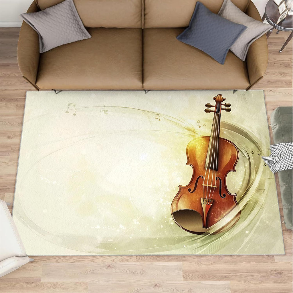 Guitar Rug for Bedroom 6x8 Rug Vintage Guitar Rugs, Music Instrument Home Decor, Non Slip Washable Large Rugs, Rock Music Carpet for Boys and Girls Teen Playroom