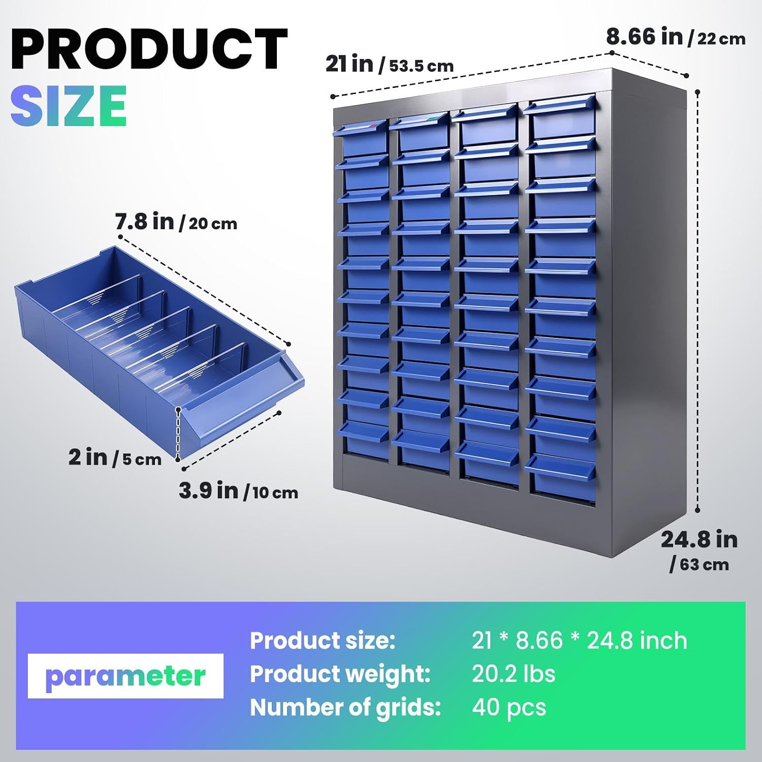 40 Drawers Heavy-Duty Alloy Steel Nut and Bolt Organizer with 200 Dividers & 80 Label Slots, ABS Drawers Material Parts Cabinet, Screw and Bolt Bins Organizer for Garage Workshop Shop Storage
