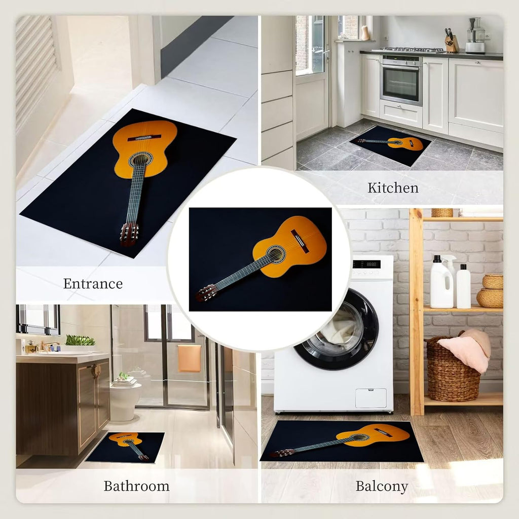 Living Room Rug 5'3' x 7'6' Orange Color Area Rug Machine Washable Musical Theme Carpet Non Slip Acoustic Guitar Indoor Large Rugs for Bedroom,Classroom,College Dorm,Farmhouse,Kids Playroom