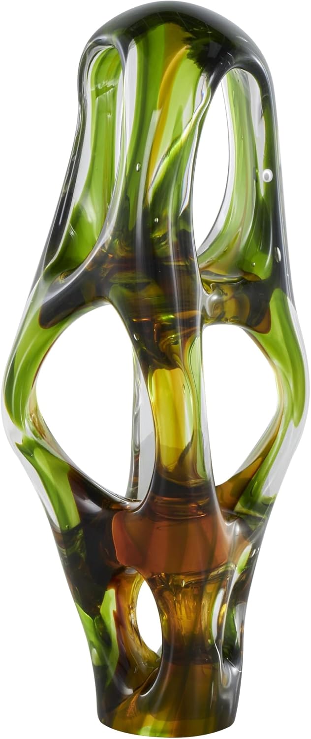 Deco 79 Glass Abstract Decorative Sculpture Ombre Cutout Home Decor Statue with Amber Accents, Accent Figurine 6' x 5' x 16', Green