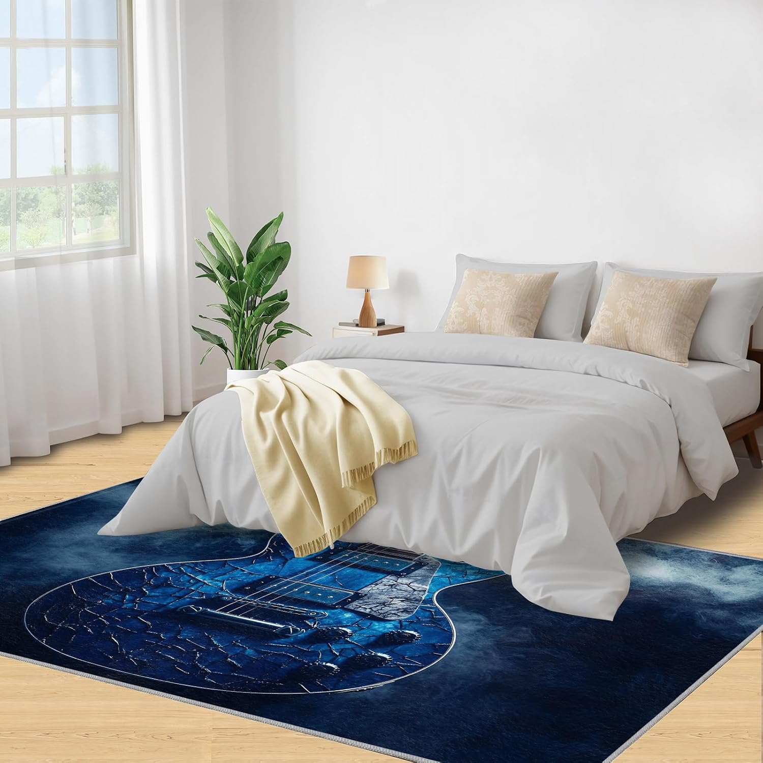 Guitar Rug 5x7-5x7 Rug, Music Area Rugs for Bedroom, Musical Instrument Rugs for Living Room, Boys Washable Carpet, Guitar Home Decor & Gifts