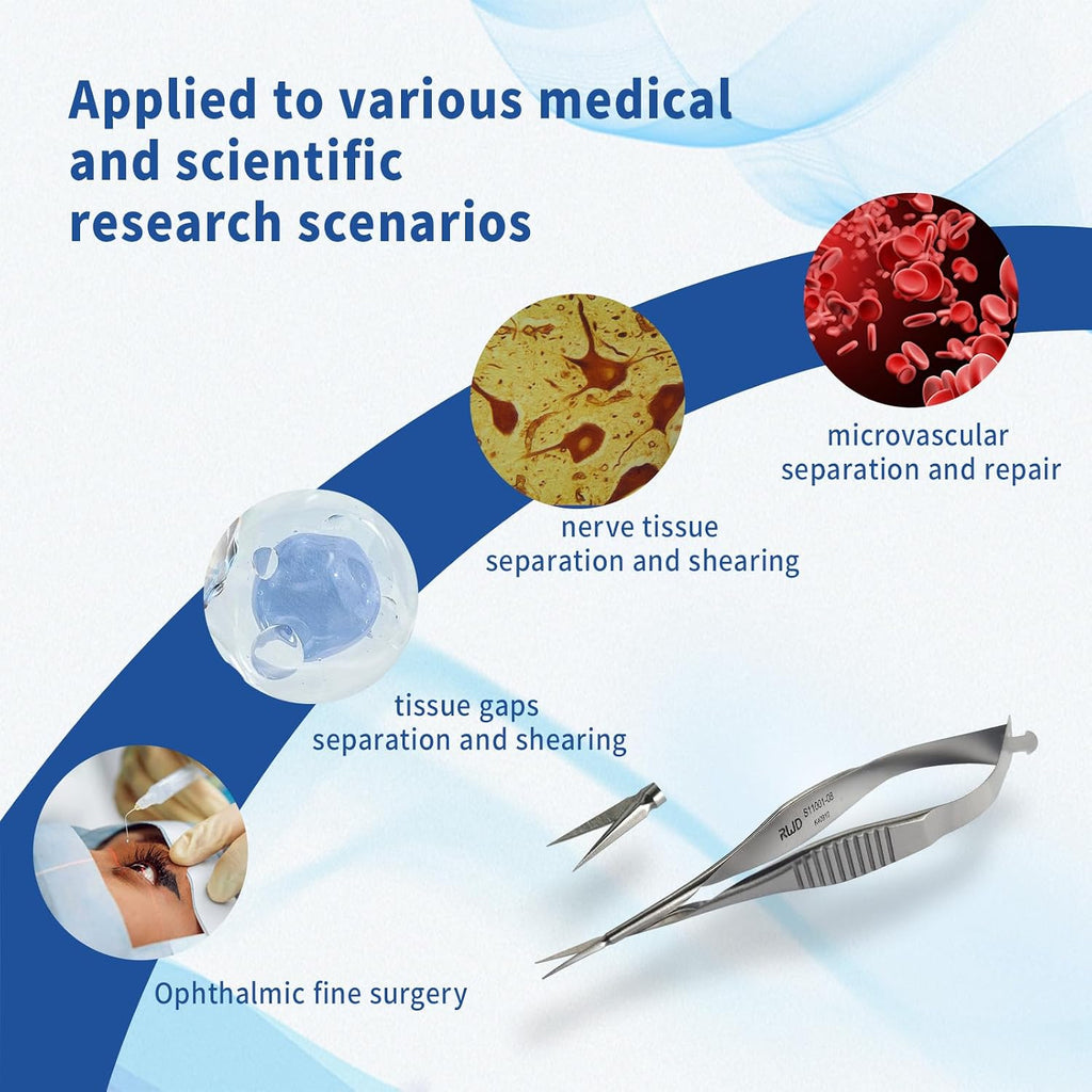 RWD VANNAS Micro Scissors, 3.2' Straight Tapered Tip, Extra Sharp Spring Action Squeeze Scissors for Stitch Cutting, Embroidery, ENT, Eye, Skin, Dental, and Veterinary Surgery (8cm) - S11001-08