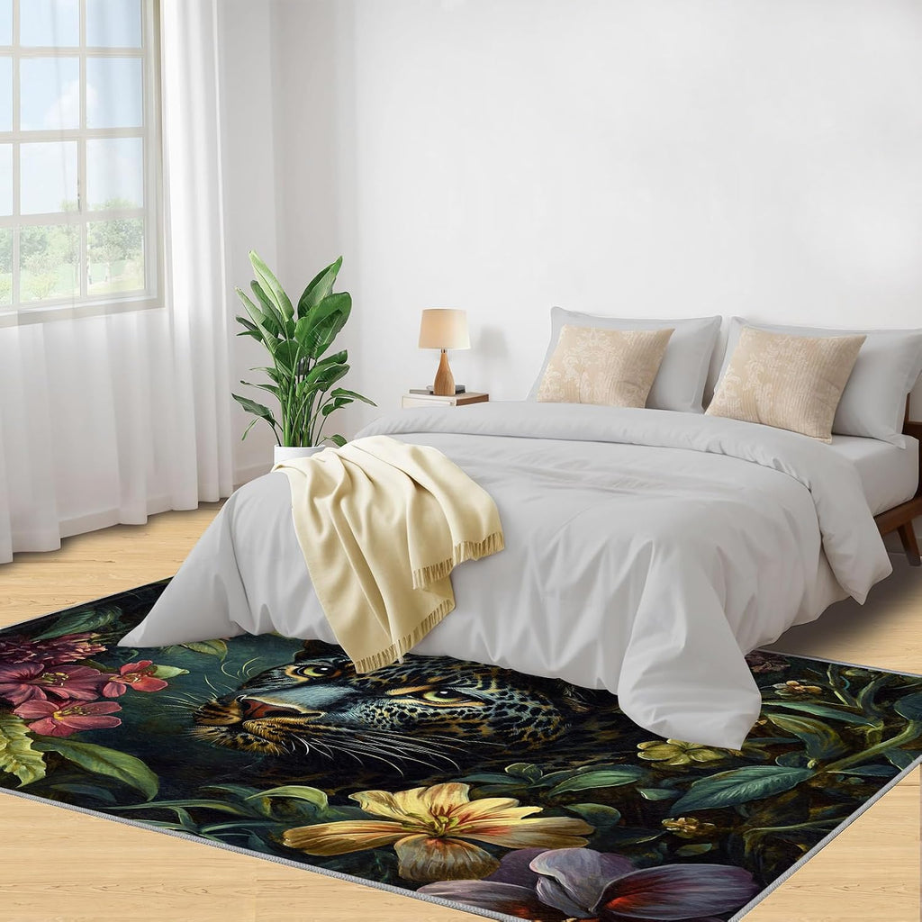Cheetah Rug, Tropical Rainforest Rugs for Bedroom 6x8 Rug, Leopard Area Rug, Rugs for Living Room, Non Slip Washable Carpet for Kids Room Home Decor