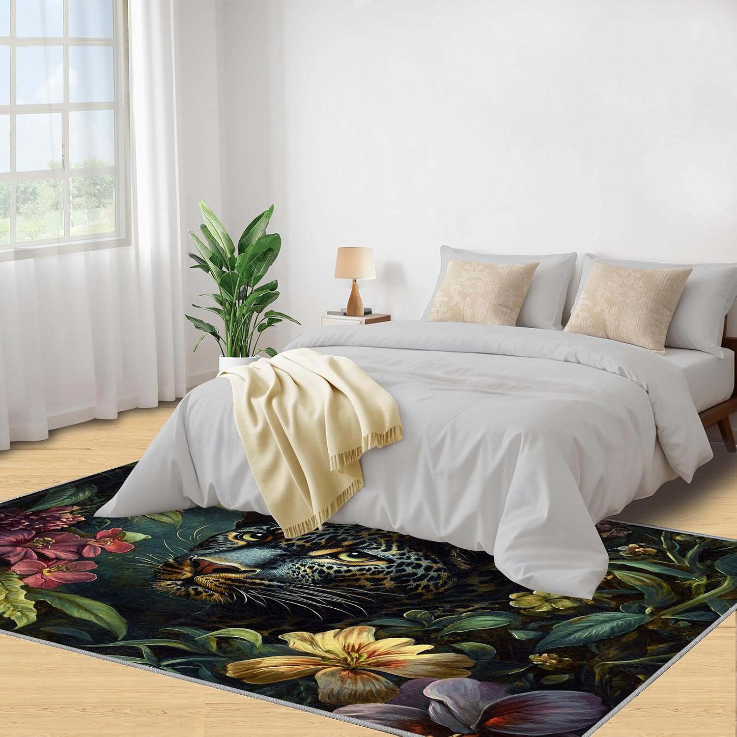 Cheetah Rug, Tropical Rainforest Rugs for Bedroom 6x8 Rug, Leopard Area Rug, Rugs for Living Room, Non Slip Washable Carpet for Kids Room Home Decor