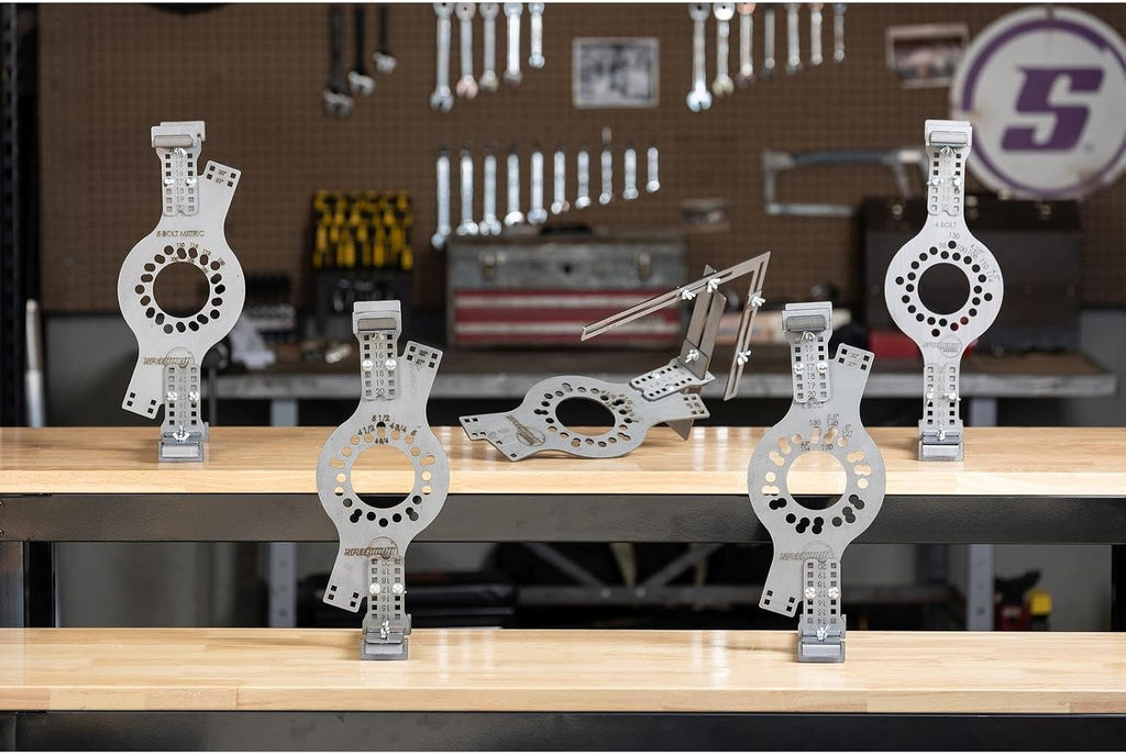 Speedway Motors WheelWise™ Wheel Fitment Tool Master Kit, 4-5-6 Lug Patterns, Laser Cut 10 Gauge Steel, Accurate Backspace & Offset Measurement, Includes Carriage Bolts & Wing Nuts