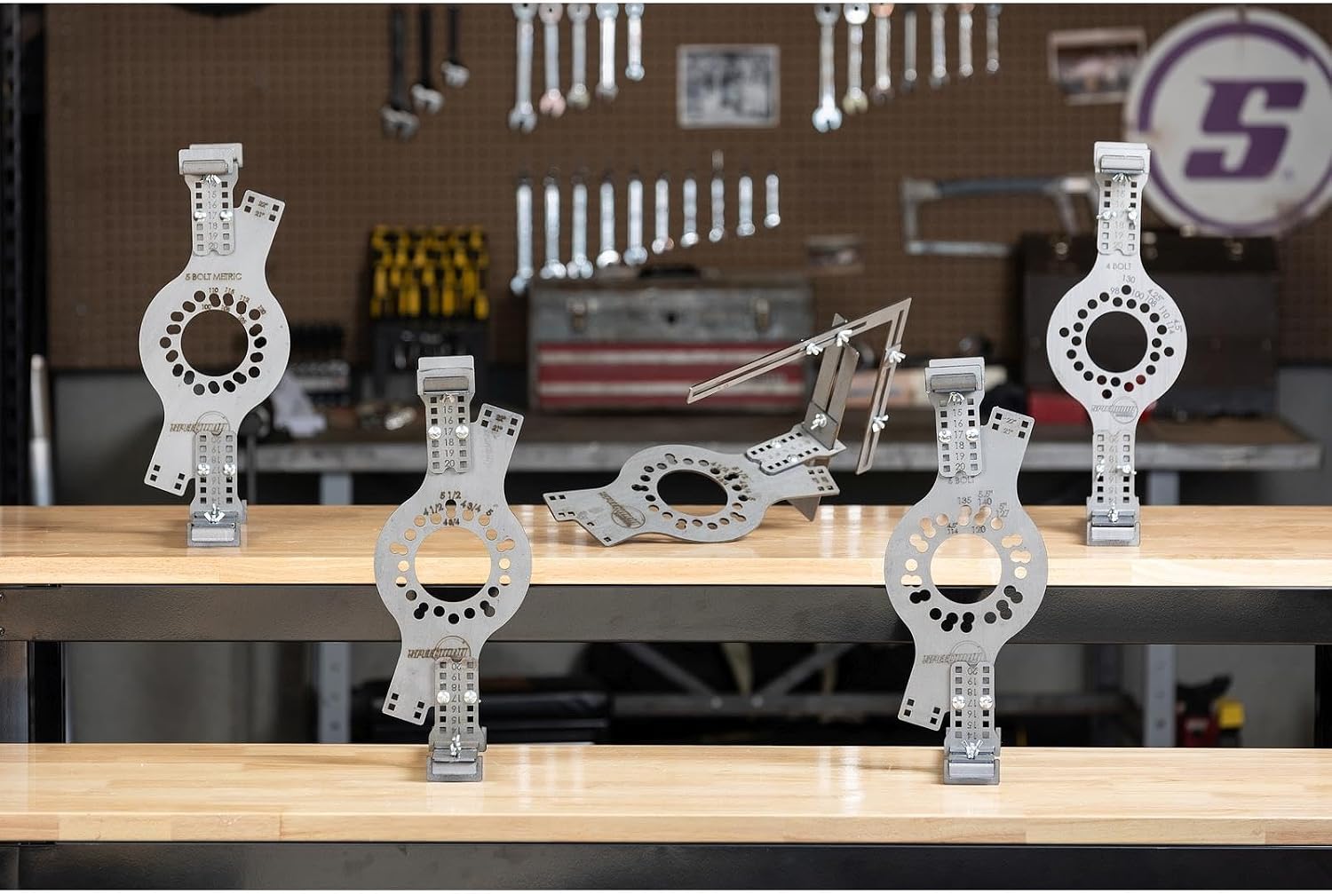 Speedway Motors WheelWise™ Wheel Fitment Tool Master Kit, 4-5-6 Lug Patterns, Laser Cut 10 Gauge Steel, Accurate Backspace & Offset Measurement, Includes Carriage Bolts & Wing Nuts