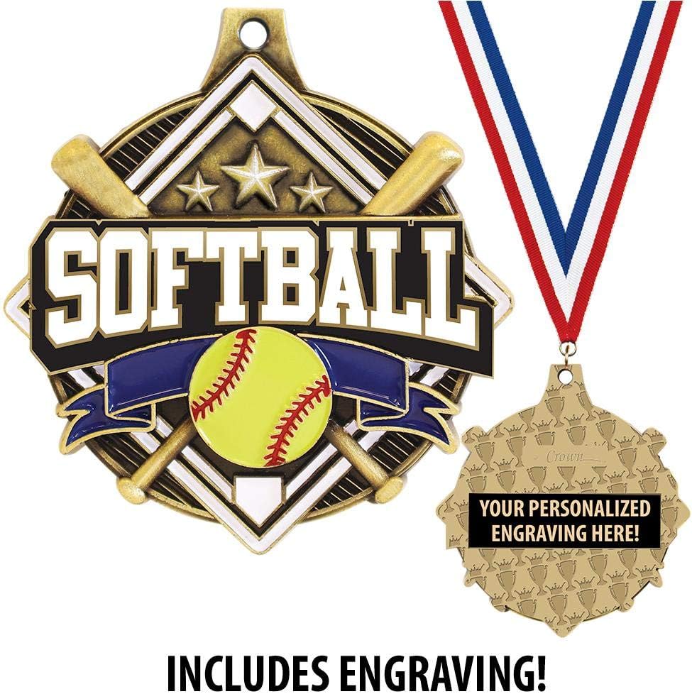 Crown Awards Custom Softball Medals, 2 1/4' Shieldz Softball Award Medals with Free Engraving