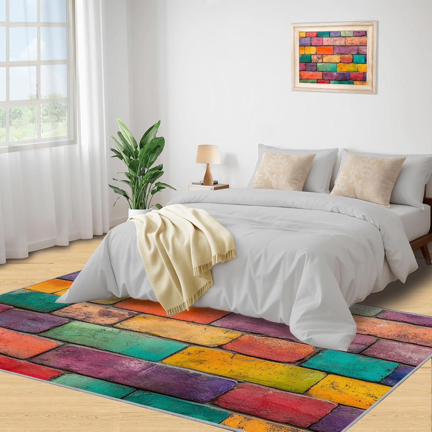 Colored Wall Tiles Area Rug, Retro Distressed Rugs for Living Room, Low Pile Soft High Traffic Rugs for Front Entrance Floor Decor Mat 6x8