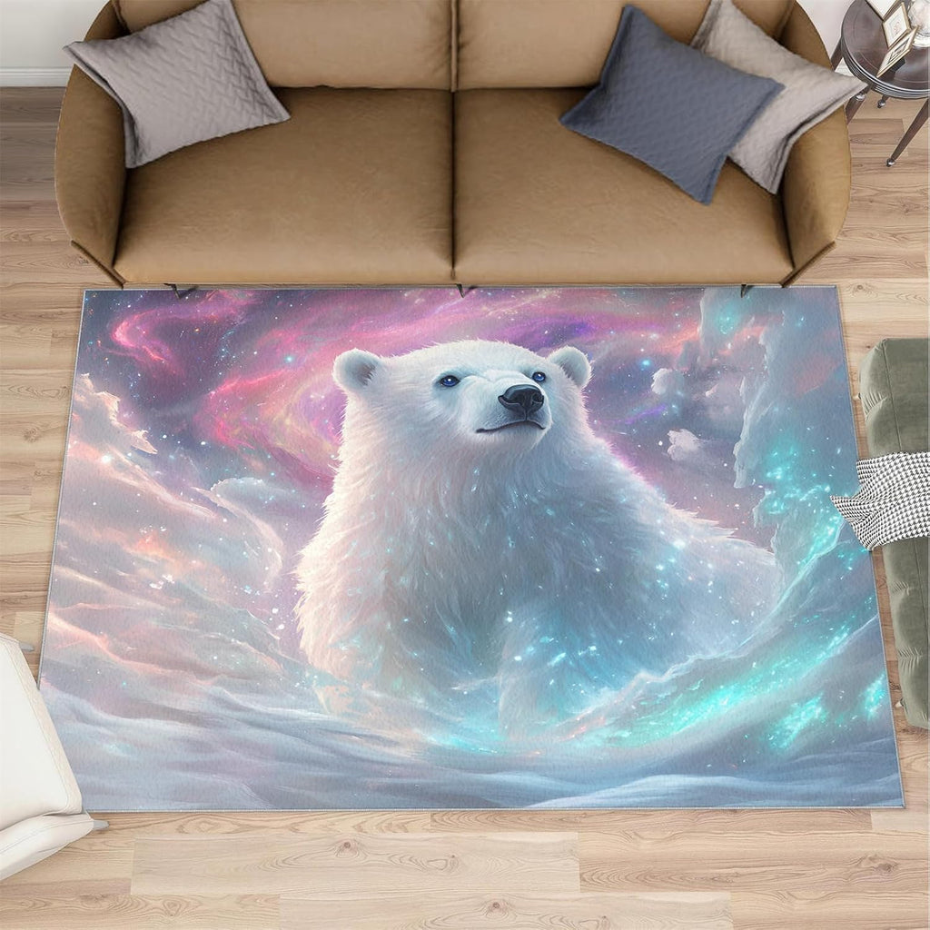 Polar Bear Rugs for Bedroom - 6x8 Area Rug - Bear Rugs for Living Room, Wild Animal Rug, Washable Home Decor Carpet