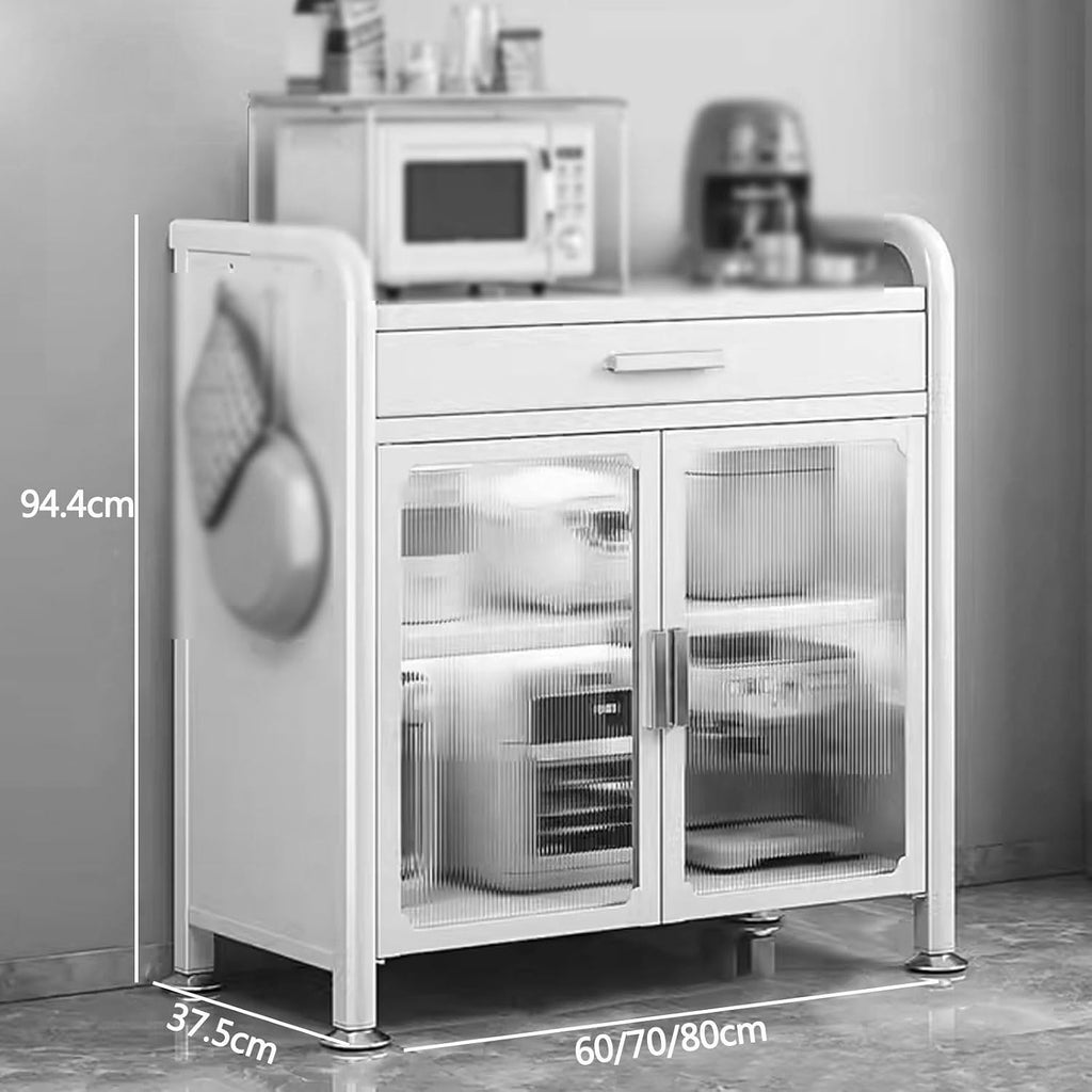 Kitchen Storage Rack for Cabinet Bakers Rack with Storage Cabinet Doors with Adjustable Foot Pads, for Kitchen, Dining Room, Living Room(White,60 * 37.5 * 94.4cm)