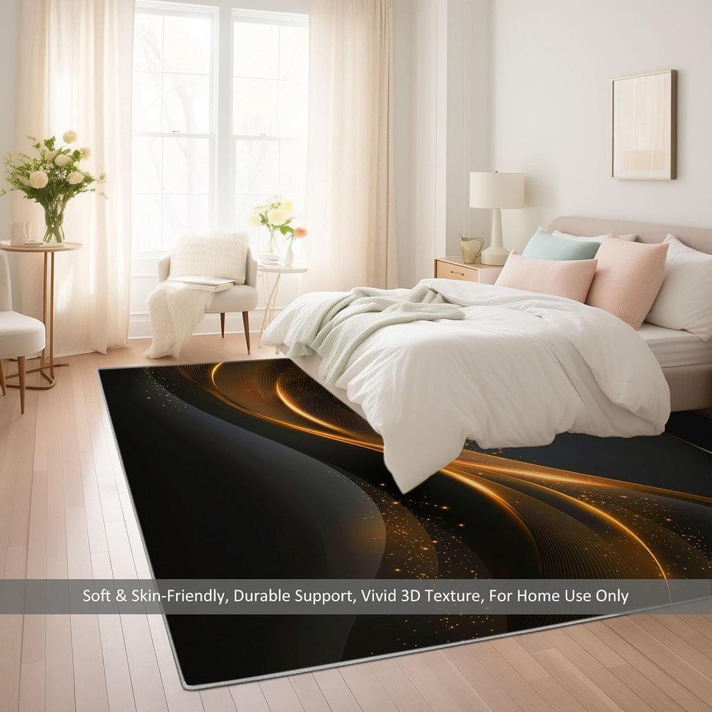 Waves Curves Stripes Area Rug 5 x 7 ft for Living Room, Elegant Luxury Washable Low-Pile Carpet for Bedroom Kitchen Carpet - Indoor Non-Slip Rug for Dining Room Bathroom Door Mat