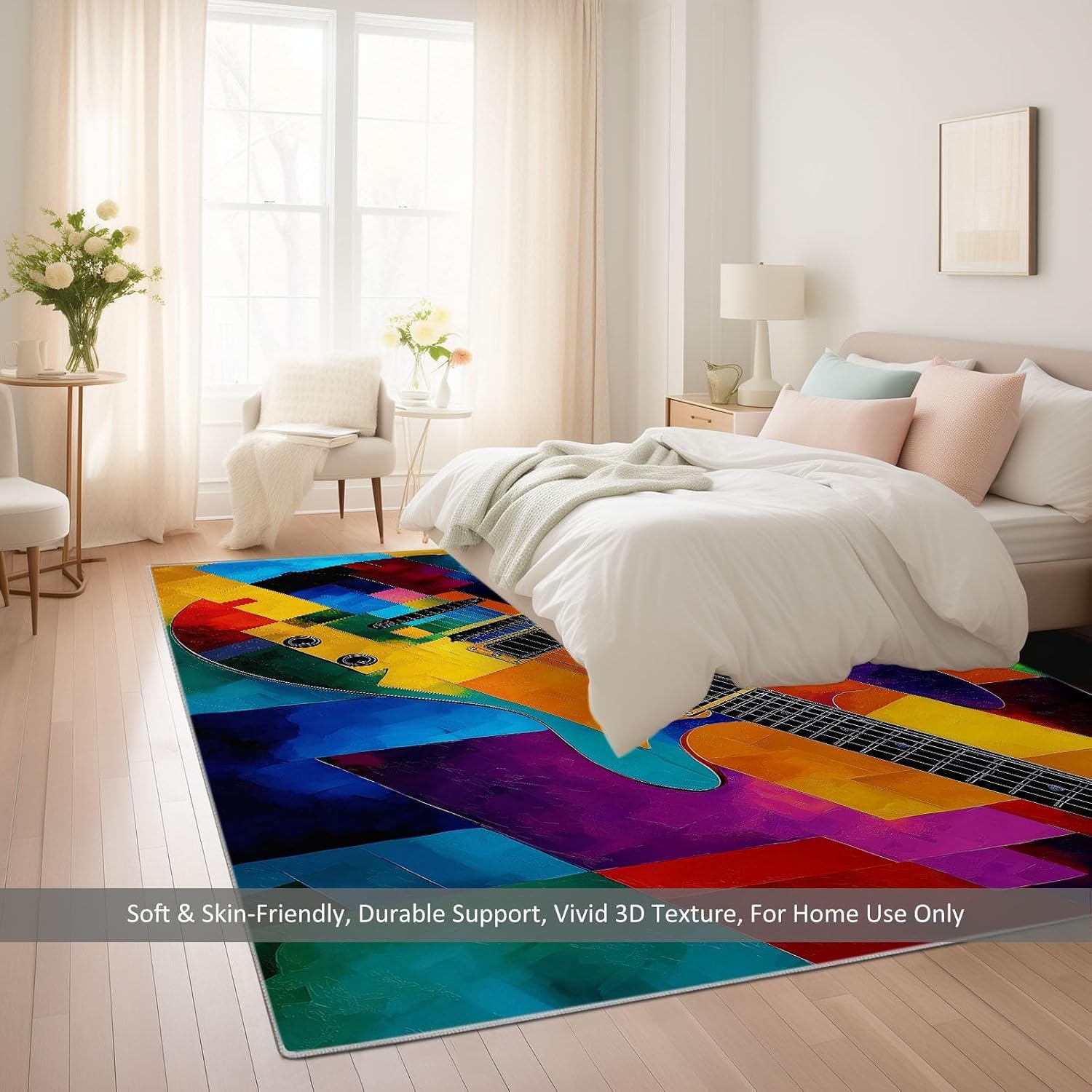 Area Rugs for Living Room 5x8 ft Abstract Colorful Guitar Washable Non-Slip Rug, Modern Low Pile Soft Indoor Print Carpet for Bedroom Dining Room Farmhouse Home Office