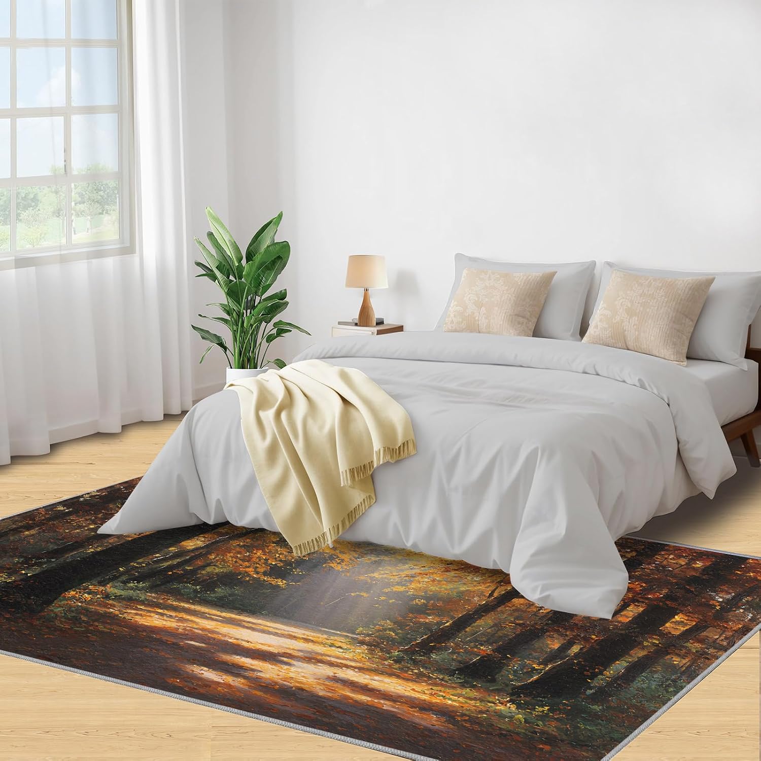 Forest Rugs for Bedroom, Autumn Forest Rug 6x8, Natural Scenery Dining Room Rugs Washable & Non Slip Large Carpet for Home Decor