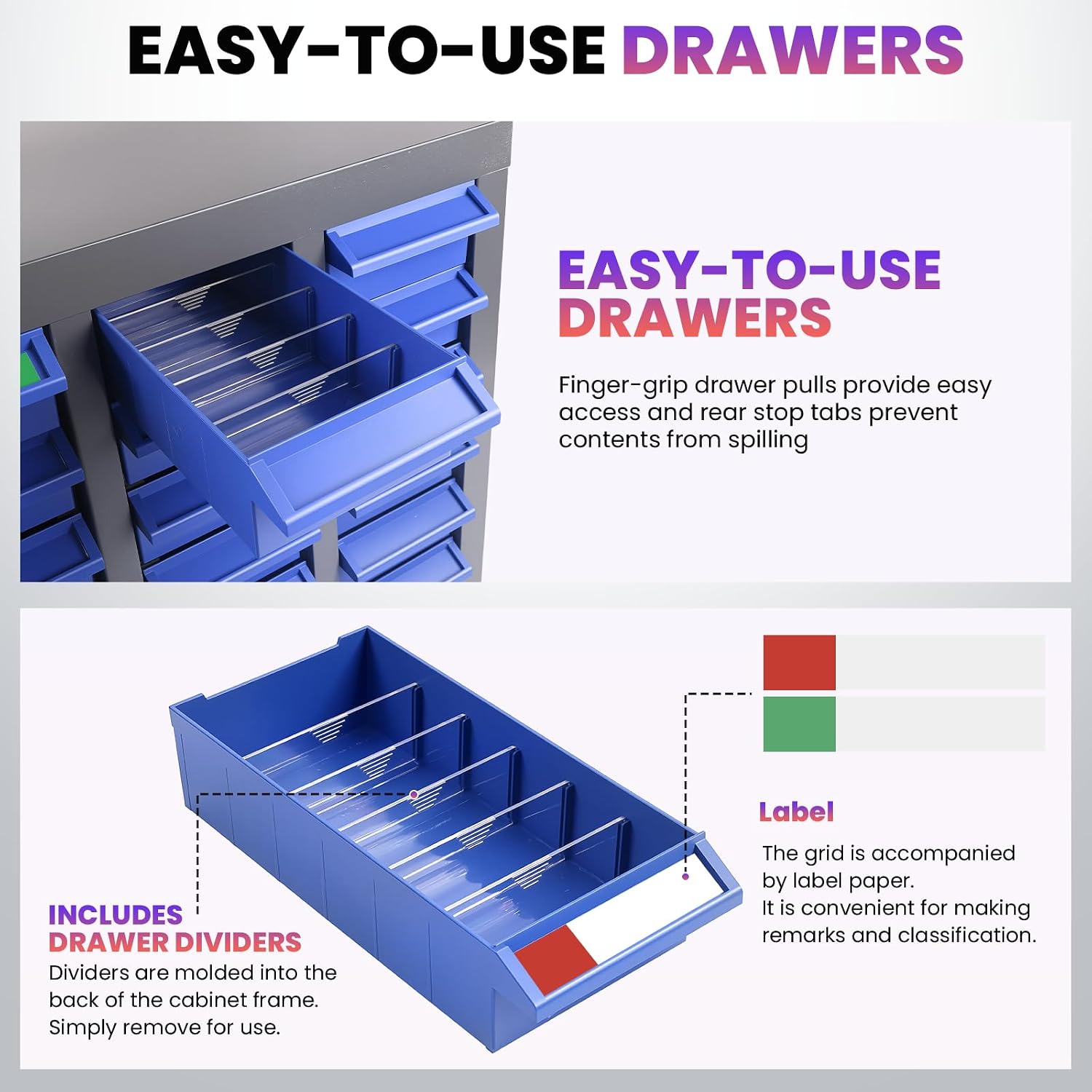 100 Drawers Nut and Bolt Organizer with Built-in 500 Dividers & 200 Labels, Alloy Steel Frame Parts Cabinet, ABS Drawers Bolt Organizer Systemfor Screws, Hardware in Garage & Shop
