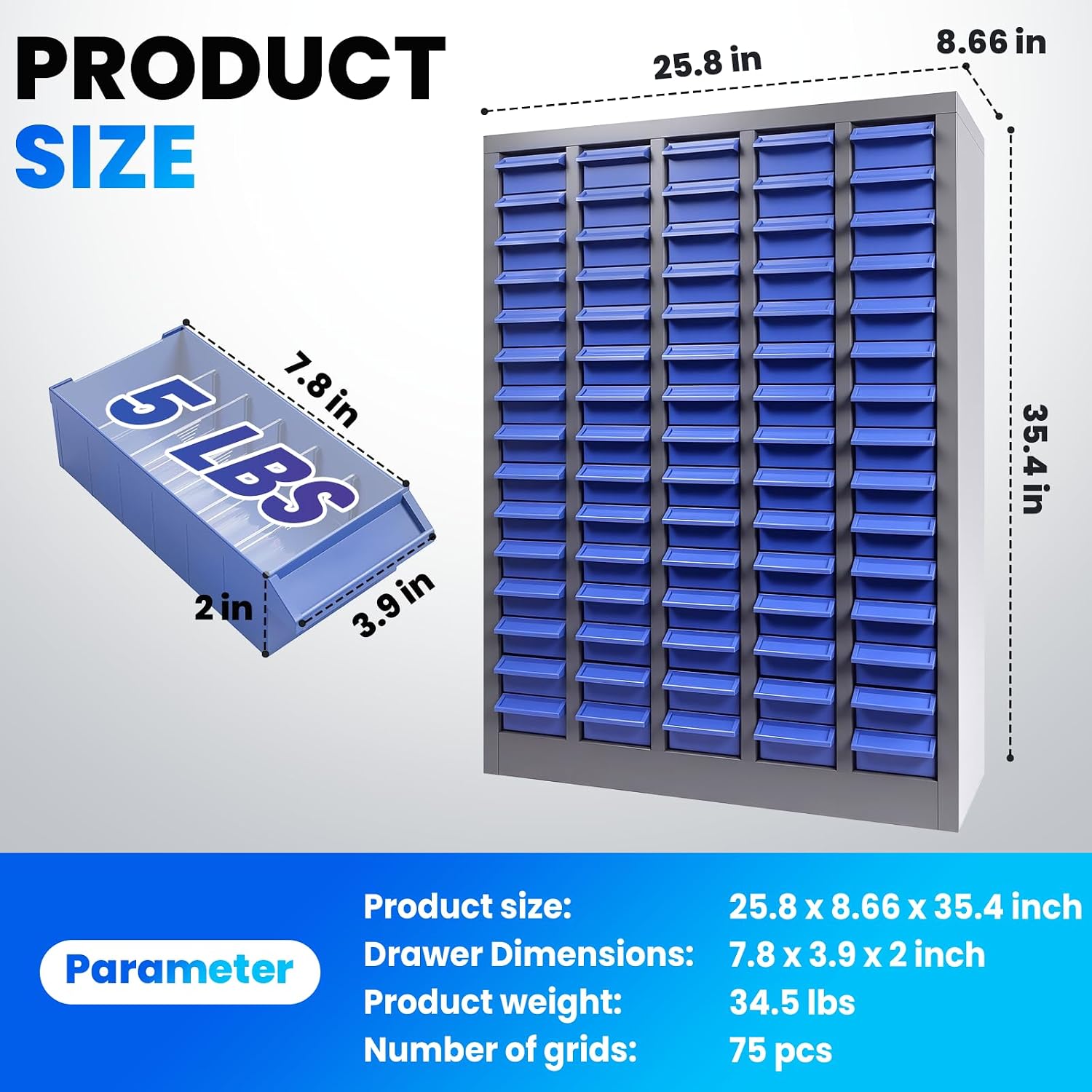 75 Drawers Bolt and Nut Organizer, Stainless Steel Part Cabinet & Tool Storage Cabinet, Bolt Bin Cabinets with ABS Drawers, Shelves & Label Stickers for Workshop Garage Hardware Storage