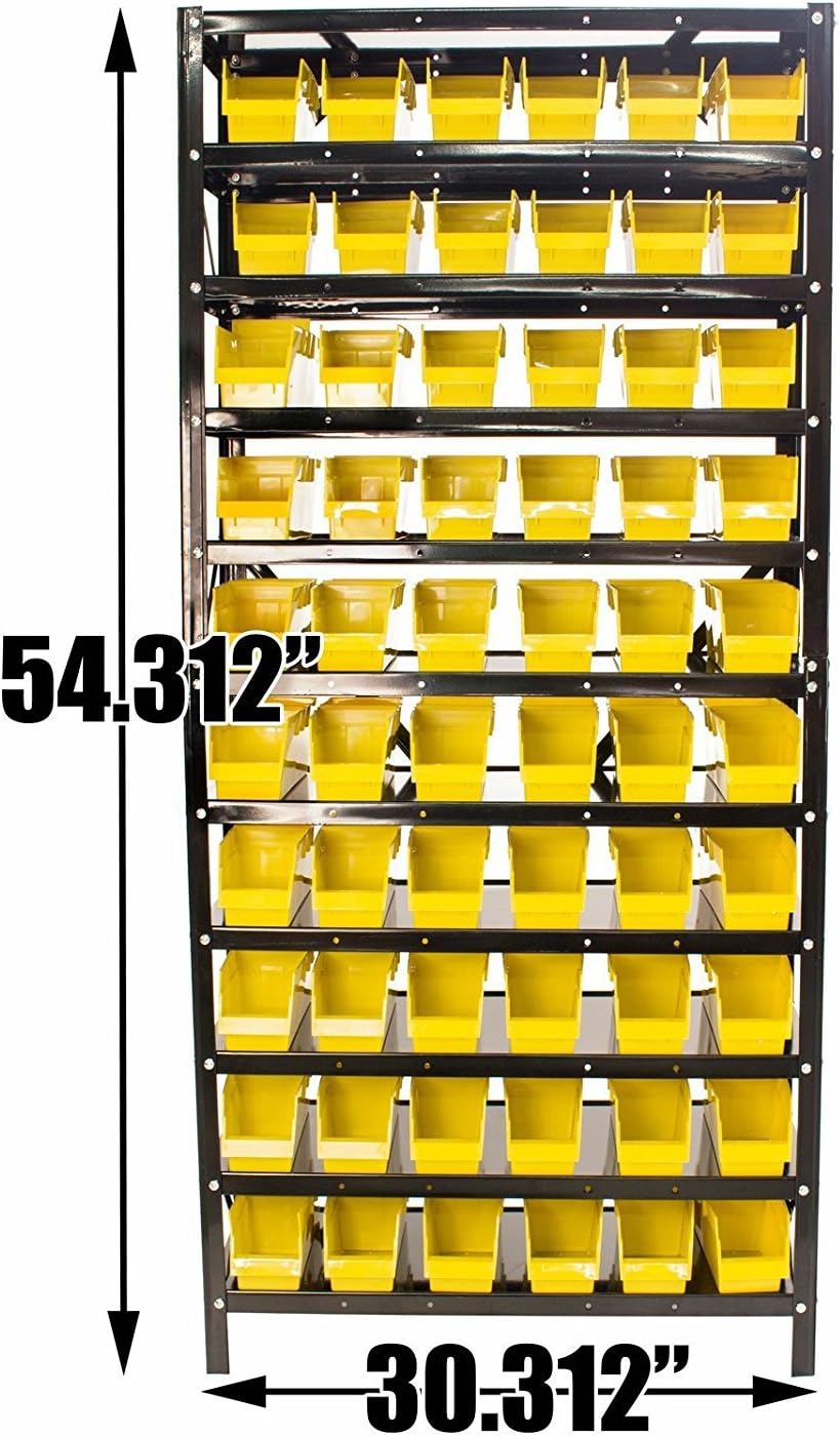 TLPB60 60 Parts Bin Shelving Organize with Plastic Bins for Garage, Shop, and Home Storage
