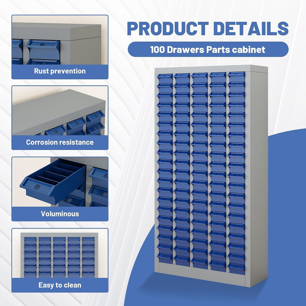 100-Drawer Parts Storage Cabinet – Multi-Purpose Organizer for Screws, Bolts, Nails, Craft Supplies, Legos, Makeup & Tools – Compact Plastic Drawer Unit for Garage, Workshop, Classroom & Home