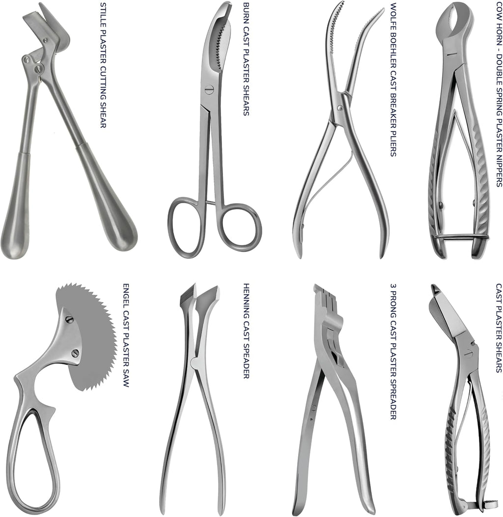 Cast Spreader 3 Prong, Burn Cast & Plaster Shear, Scissors Pliers Forceps Plaster Opner Orthopedic Tools Instruments German Grade Stainless Steel (8 pcs Set)