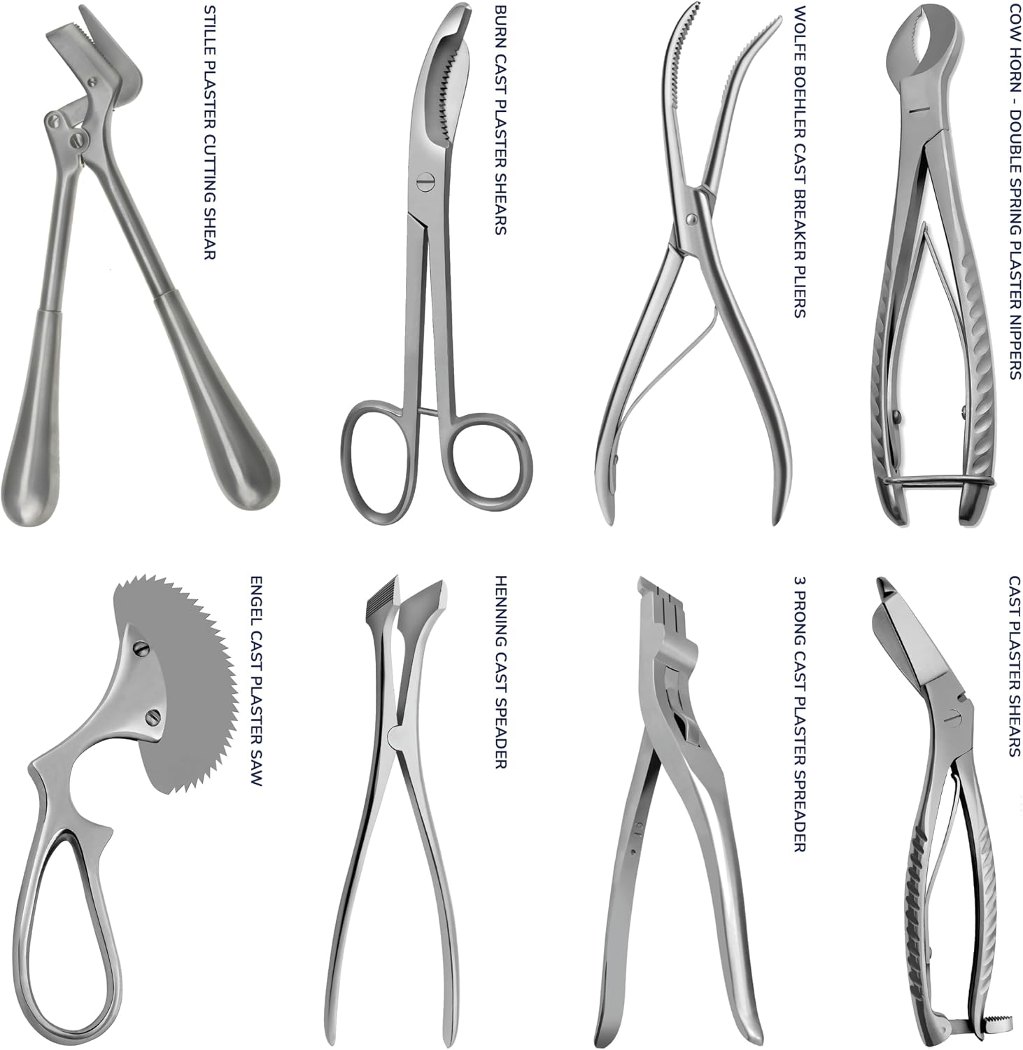 Cast Spreader 3 Prong, Burn Cast & Plaster Shear, Scissors Pliers Forceps Plaster Opner Orthopedic Tools Instruments German Grade Stainless Steel (8 pcs Set)