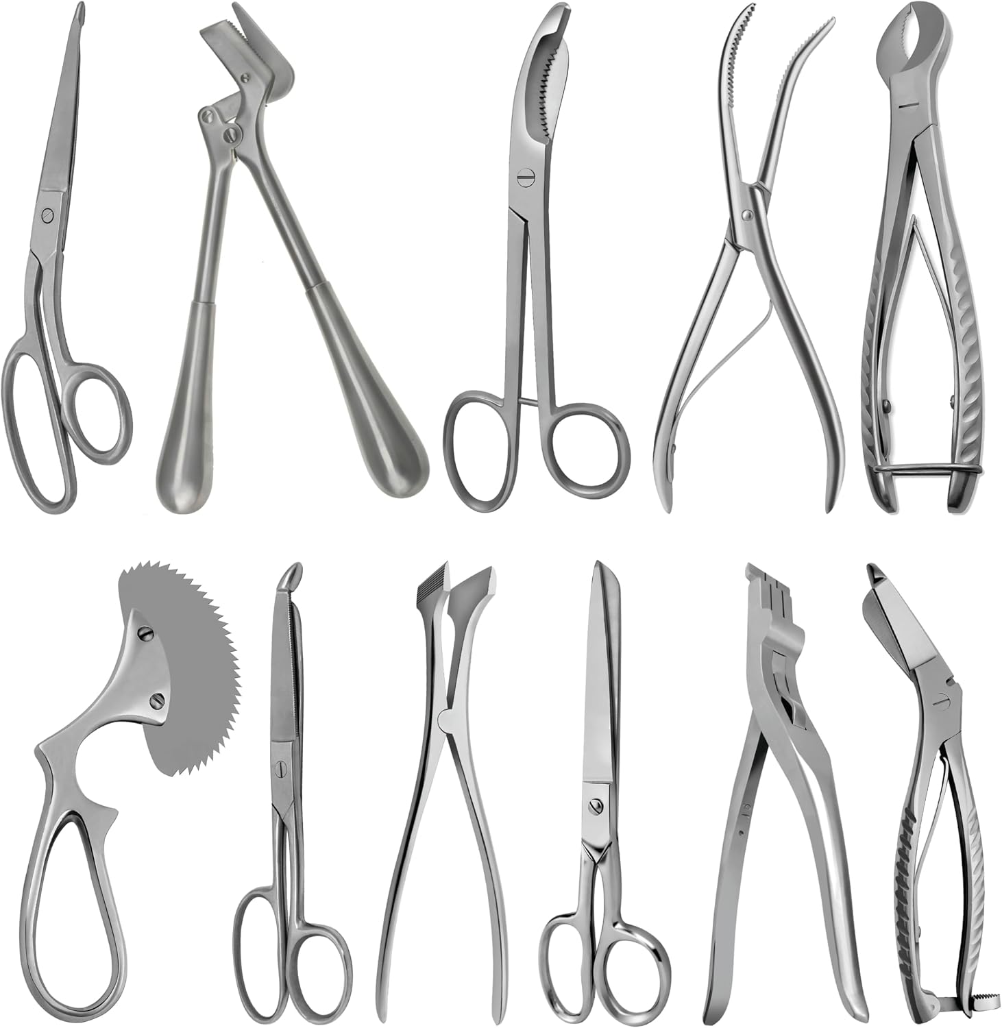 Cast Spreader 3 Prong, Burn Cast & Plaster Shear, Scissors Pliers Forceps Plaster Opner Orthopedic Tools Instruments German Grade Stainless Steel (11 pcs Set)