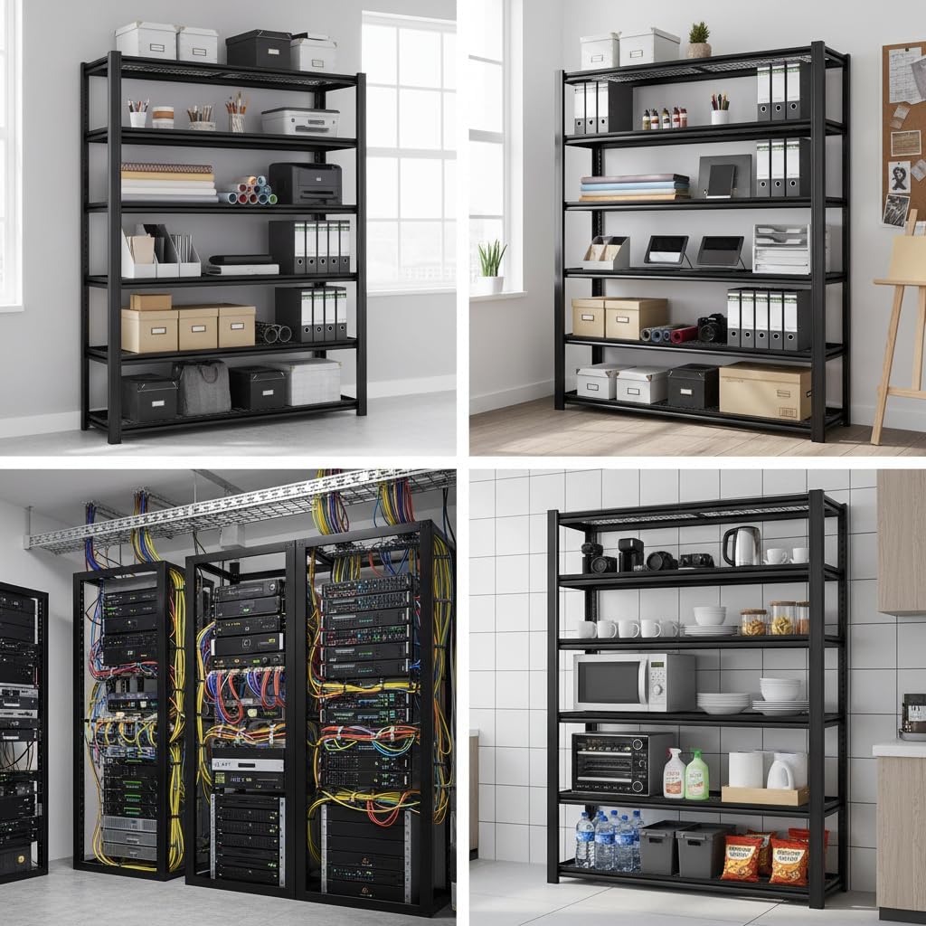 Metal Shelving Adjustable Shelves Heavy Duty Garage Storage Shelving Unit Black Steel for Office Garage Classroom Warehouse Studio 84' H x 59.5' W x 23.6' D 4200LBS 6-Tier