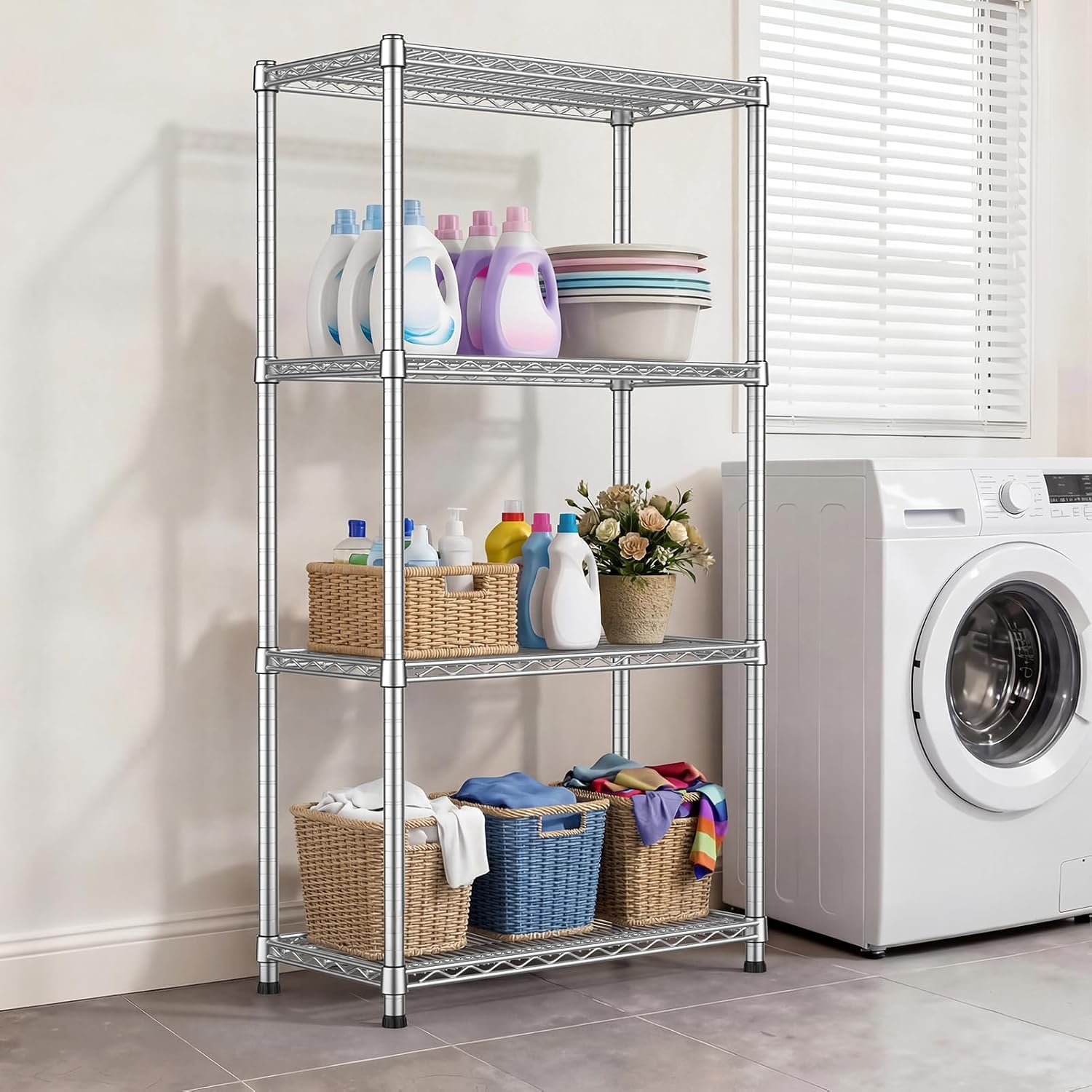 Heavy Duty Wire Shelving Unit 4-Tier Adjustable Metal Storage Rack Steel Shelves Metal Wire Shelf for Pantry Laundry Room Closet Garage Kitchen 2200 lbs Capacity 13.8'D x 30'W x 59'H