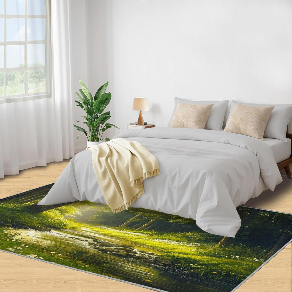 Forest Rug 6x8 - Forest Stream Large Rugs for Living Room, Natural Scenery Carpet Area Rug for Girls Bedroom Kids Room Basement Office Classroom