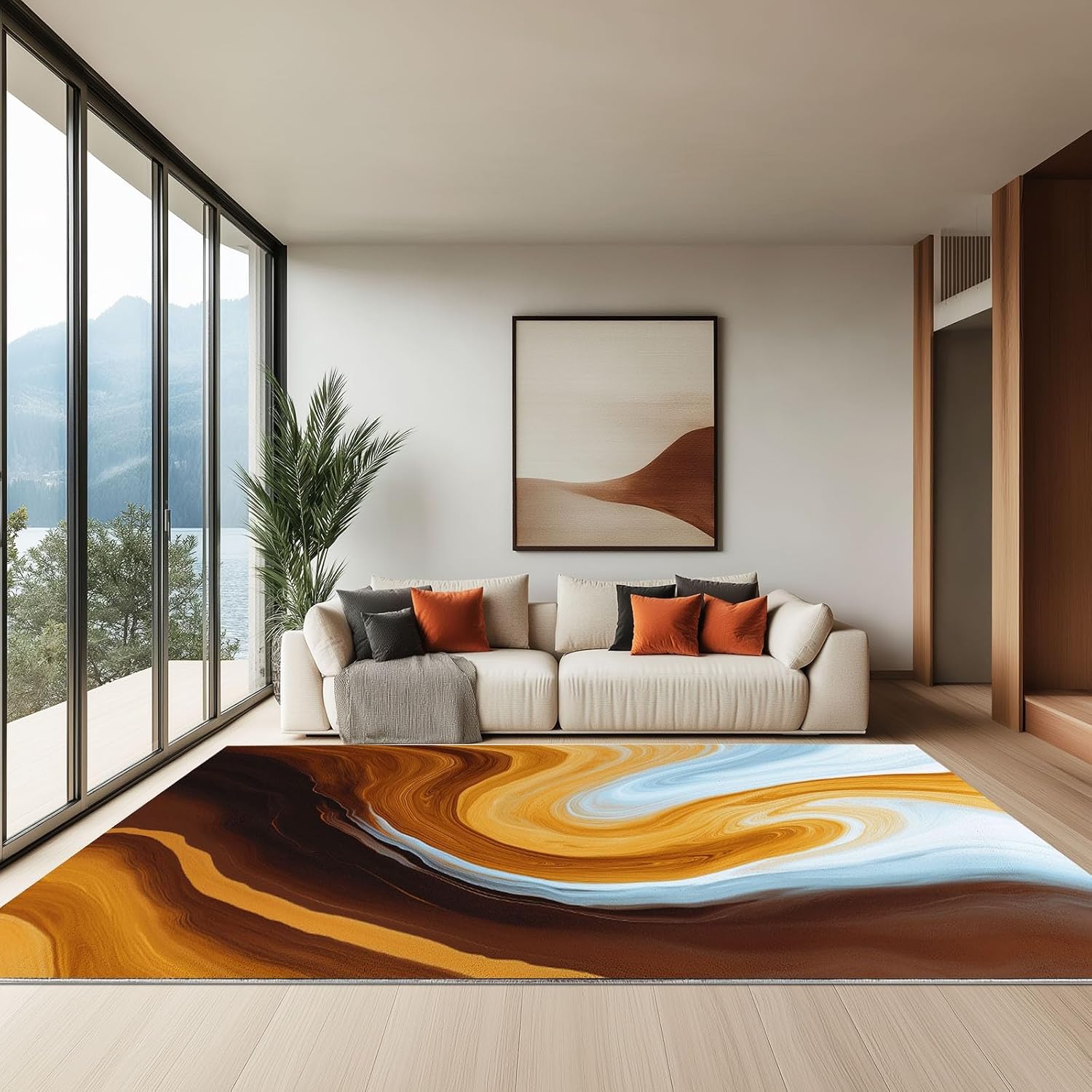Abstract Art Soft Print Area Rug 6' x 8', Marble Swirls Waves Print Decor Washable Rug Non Slip Carpet Absorbent Mat for Kitchen Living Room Bedroom Entrance Carpet