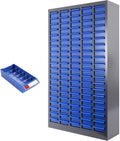 100 Drawers Parts Cabinet, Bolt and Nut Parts Equipment Organizer, ABS Material Drawer with Label Stickers, for Garage, Shop, Office, Sliver&Blue