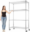 Rolling Shelves With Wheels Storage Rack With Wheels Wire Racks Rolling Wire Shelves on Wheels Stainless Steel Metal Shelving With Wheels for Garage Kitchen Pantry(48'L x 24'W x 76'H 4-Tier) (Chrome)