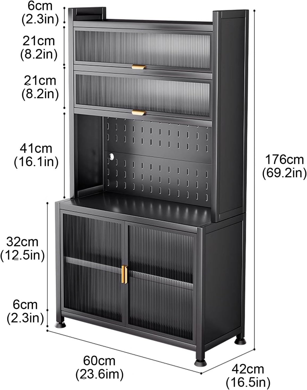 Free Standing Kitchen Units, Large Metal 6-Tier Bakers Rack, Kitchen Cabinet with Storage, Metal Tabletop, Adjustable Bottom Shelf(White,60cm)