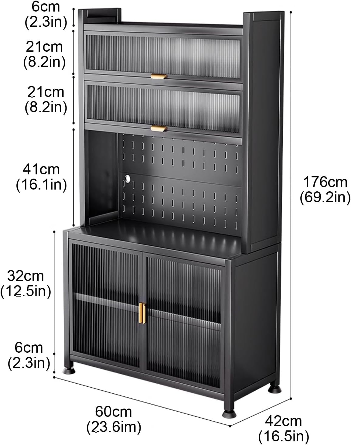 Free Standing Kitchen Units, Large Metal 6-Tier Bakers Rack, Kitchen Cabinet with Storage, Metal Tabletop, Adjustable Bottom Shelf(White,60cm)