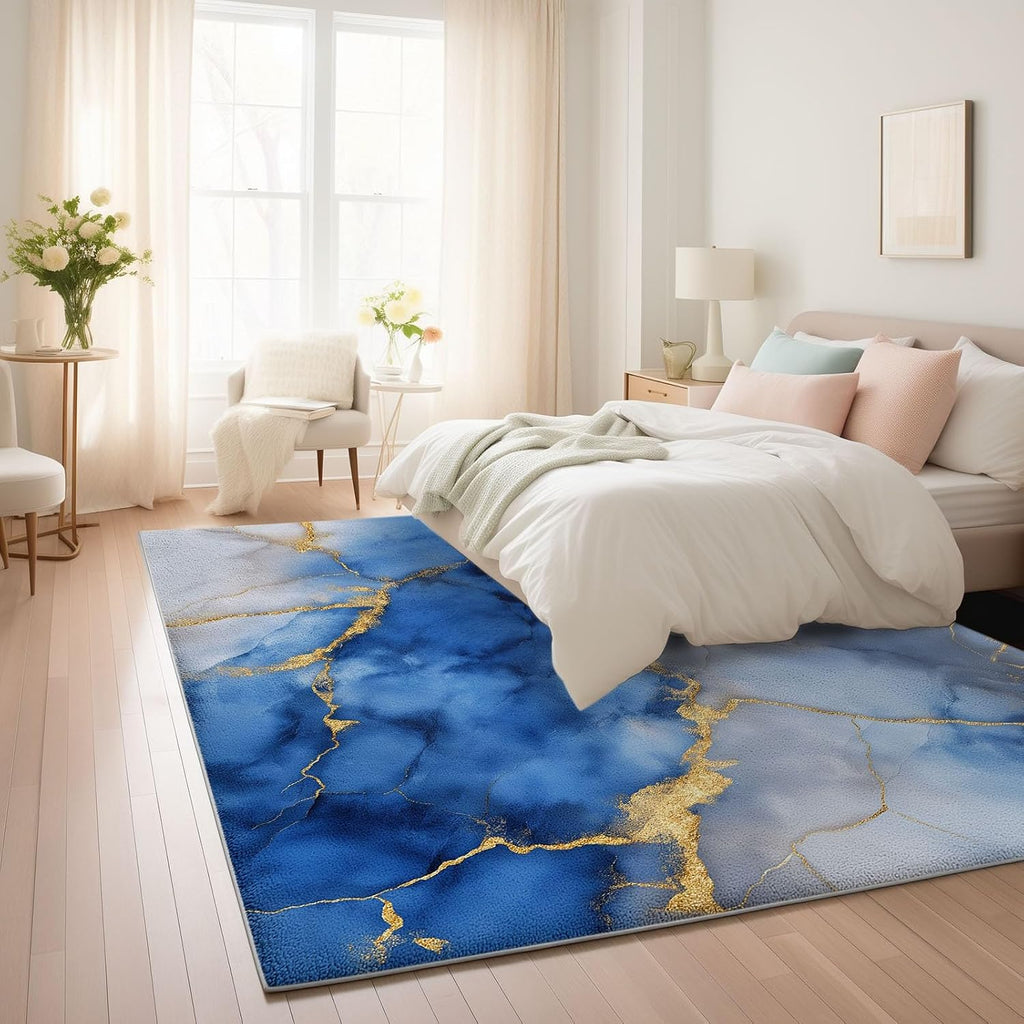 Abstract Art Washable Living Room Rugs, 5' x 7' Area Rugs for Bedroom ‎‎‎‎Nursery Soft Non-Slip Stain Resistant Luxury Marble Stripes Print Throw Carpet for Kids Playroom Office