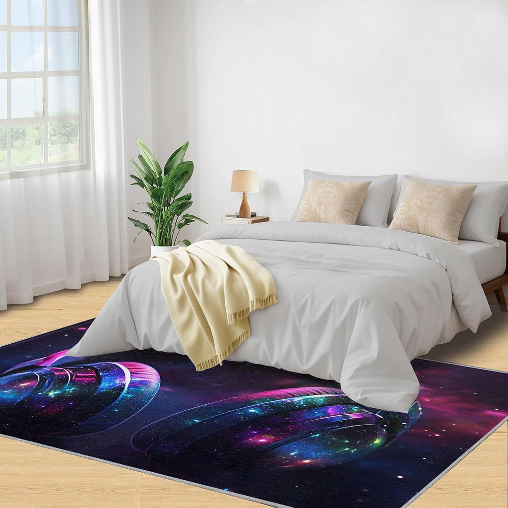 Headphones Rugs for Bedroom, Trendy Headphones Rug 6x8, Music Lover Dining Room Rugs Washable & Non Slip Large Carpet for Home Decor