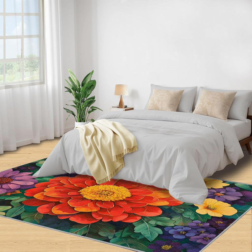 6x8 Florals Classroom Rugs - Flowers Playroom Rug, Botanical Art Carpet Area Rug for Girls Bedroom Kids Room Basement Office Classroom
