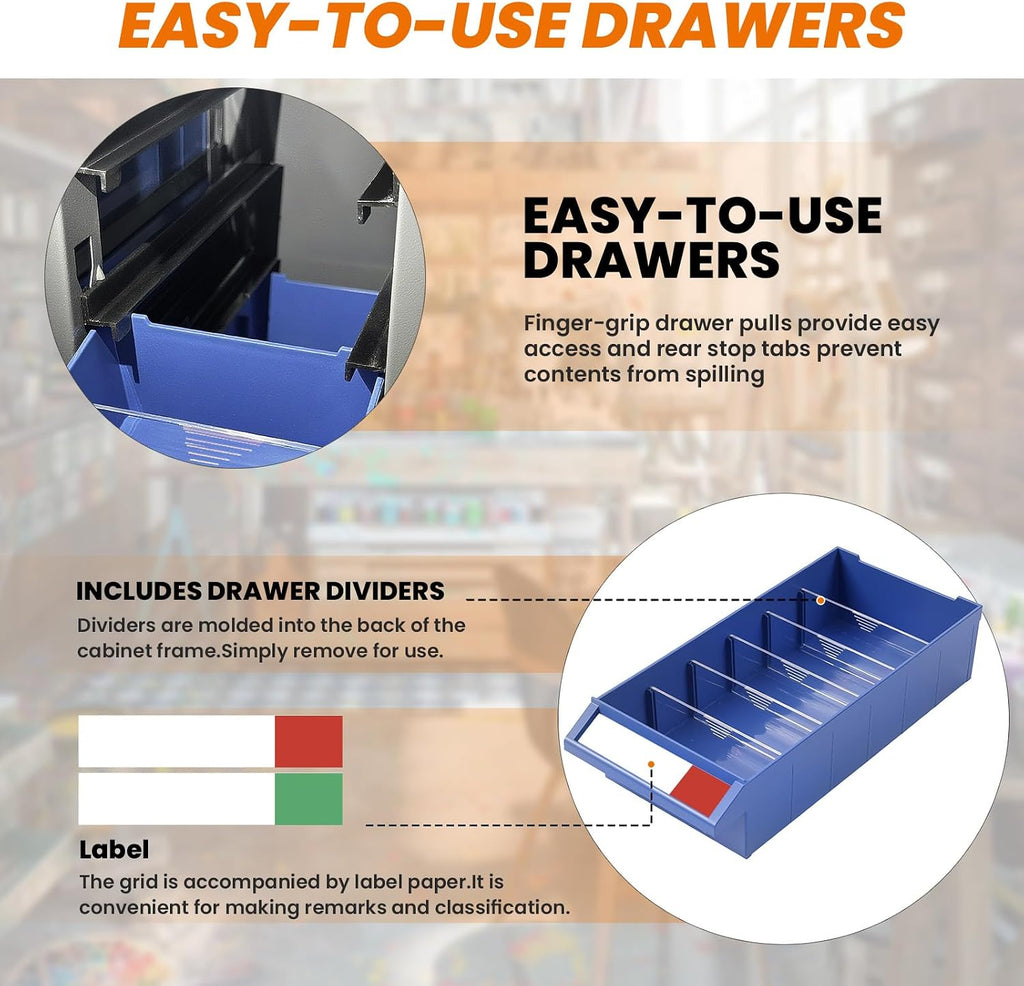 100-Drawer Part Cabinet Bolt and Nut Tool Storage Cabinet,ABS Material Hardware Organizer, Nuts and Bolts Organizer Bolt Bin with Shelfs and Labels, Screw Bolt Bins Organizer for Shop